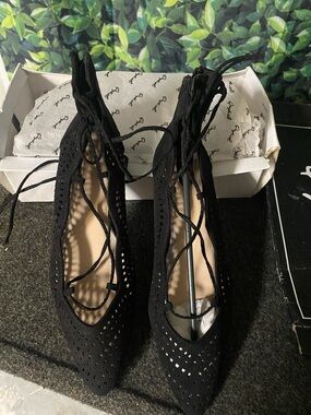 Black Lace-Up Pointed Toe Women’s Flats